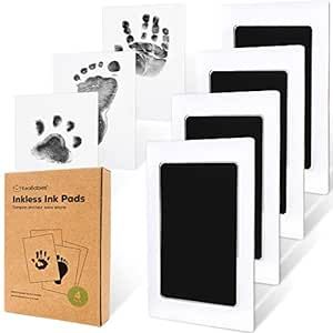 4-Pack Inkless Hand and Footprint Kit - Ink Pad for Baby Hand and Footprints - Dog Paw Print Kit,Dog Nose Print Kit - Baby Footprint Kit, Clean Touch Baby Foot Printing Kit, Handprint Kit (Jet Black)