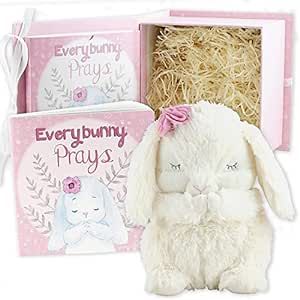 Tickle & Main Everybunny Prays, Baby and Toddler Gift Set with Praying Musical Bunny and Prayer Book in Keepsake Box, Girls, Pink