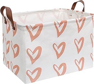 CLOCOR Rectangular Heart Basket Empty,Pink Gift Baskets with Handles for Baby Girls Room,Storage Bin,Kids Toy Organizer,Shelf Basket (Orange heart)